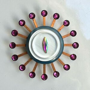 Vintage Upcycled Atomic Starburst Refrigerator Magnet Buttons Rhinestones Purple